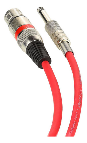 Cabo De Microfone Xlr Femea P10 Mono - Vermelho - 20 Metros