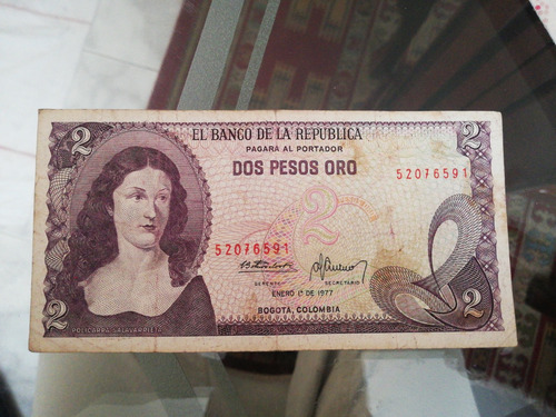 Vendo Billete Antiguo De $2 Pesos Colombiano Enero 1  1977