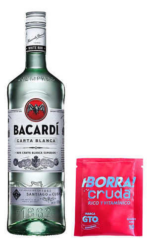 Bacardi Blanco 980 Ml + Bebida En Polvo Borra Cruda