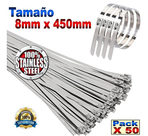 Pack De 50 Tirrap De Acero Inoxidable 8mm X 450mm Trípoides