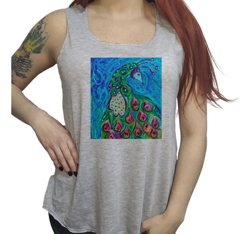 Musculosa Acampanada Pavo Real Pintura Colores Art M2