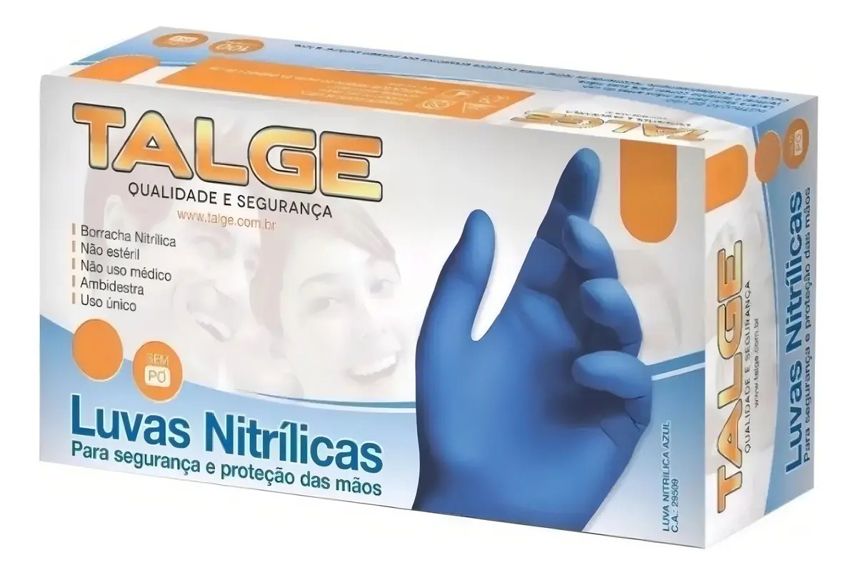 Luvas Nitrílicas Azul Tamanho M Talge Descartáveis Antiderrapantes 100un