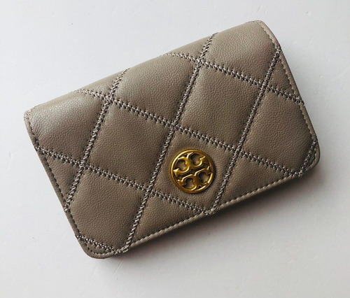 Cartera Tory Burch Willa Bifold Medium Gris Claro Granulado