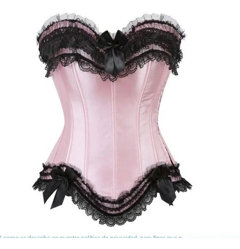 Corset Rosado Con Encaje Negro, Mas Hilo Dental Tllas M Y L