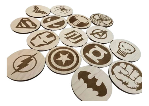 Set Posavasos Superheroes Batman Superma Ironman Madera
