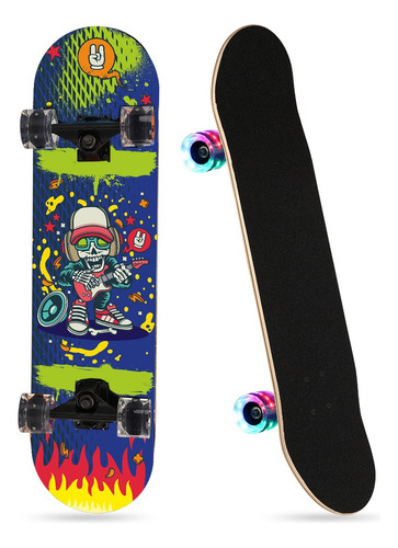 Patineta De Madera Con Luces Led Rgb En Las 4 Ruedas Skate