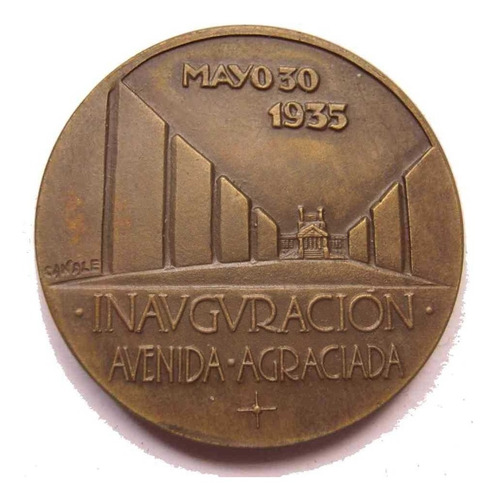 Antigua Medalla 1935 Inaug. Avenida Agraciada Firmada Canale