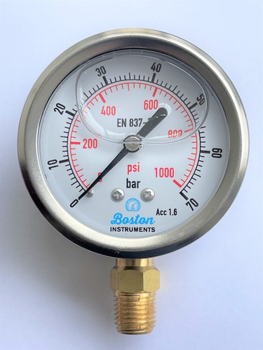 Manómetro Glicerina Rango 0-1000 Psi/bar Carátula 2.5 