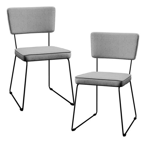 Kit 2 Cadeiras Cozinha Sala De Jantar Allana Linho Cinza Cor da estrutura da cadeira Preto Desenho do tecido Liso