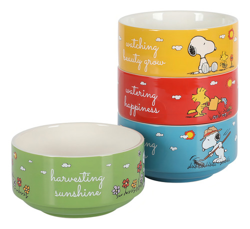 Peanuts Snoopy - Juego De 4 Cuencos De Ceramica Decorados Ap