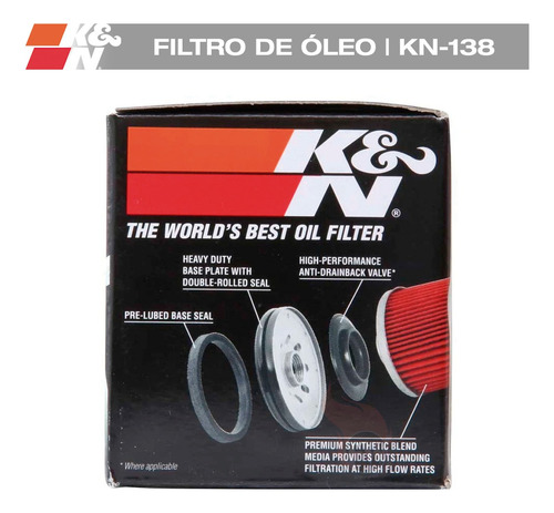 Filtro De Óleo K&n Kn-138 Para Suzuki Gsx, Gsxr 600 750 1000
