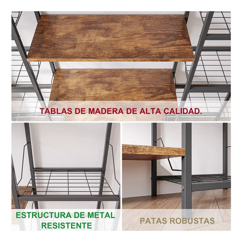 Librero Minimalista De Metal Con 5 Niveles Organizador 160cm Madera Oscura Y Negro