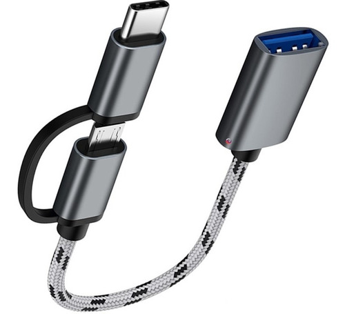 Adaptador Conector Otg Usb 3.0 A Tipo C Y Microusb Premium Color Plateado