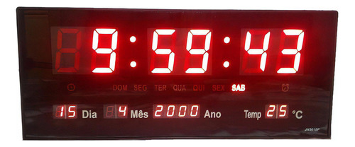 Relógio De Parede Led Digital Grande Termometro Recepção36cm Cor da estrutura Preto Cor do fundo Preto