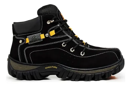 Bota Botina Adventure Polo Fran Coturno Preto Masculino Couro Com Palmilha Gel