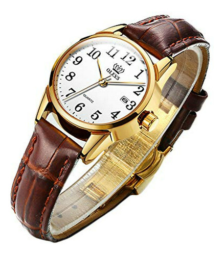 Reloj De Pulsera Para Hombre Y Mujer, Cuero Marrón-olevs, In