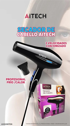 Secador De Cabello Profesional 800w 2 Velocidades Ionizador Negro