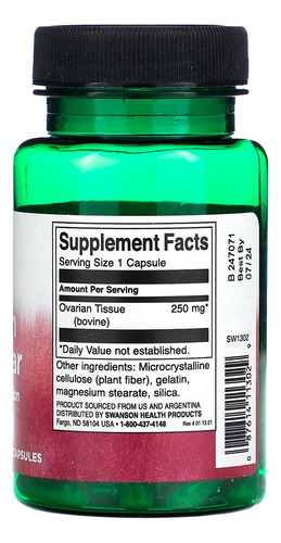 Glandular Ovariana 250mg Swanson 60 Caps+ Porta Cápsulas