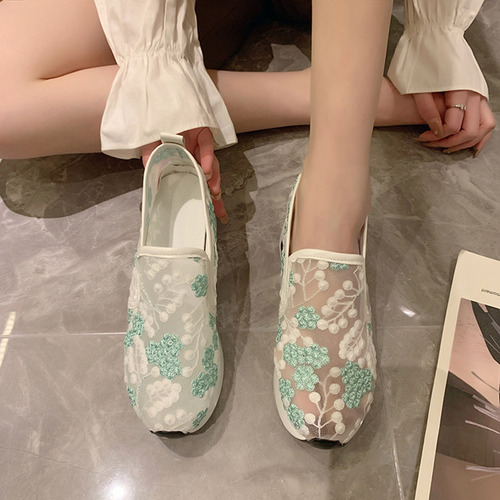 Zapatos De Flores Casuales De Malla De Encaje Transpirable P