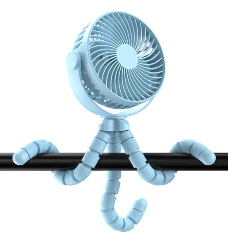 Trípode Flexible Ventilador De Mano Portátil Recargable Azul