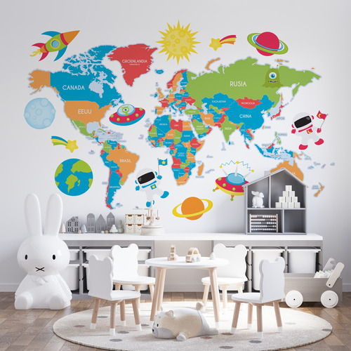 Vinilos Decorativos Infantiles Mapamundi Mapas Espacio Mp06a