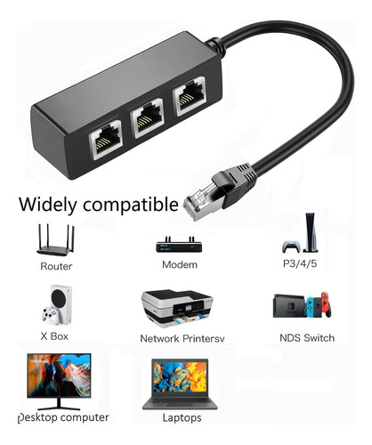 Divisor Ethernet Rj45 1 A 3 Adaptador De Red, Rj45 1 Macho A