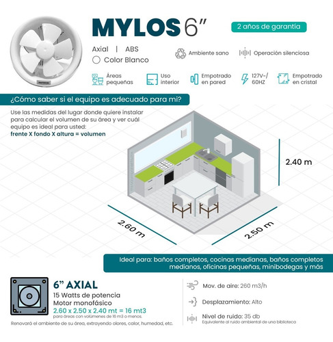 Imagen 2 de 10 de Extractor De Aire Mylos 6 Pulgadas Blanco Masterfan Cristal