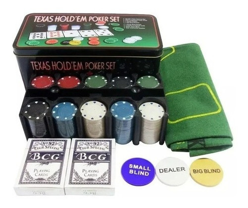 Poker Set Juego 200 Fichas Cartas Y Paño Black Jack Fichero