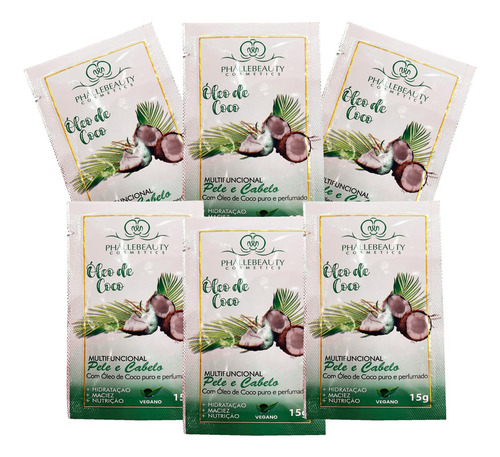 Kit C/6 Saches Óleo De Coco Pele E Cabelo 15g