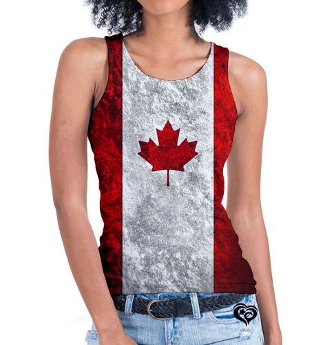 Camiseta Regata Bandeira Canada Feminina Blusa