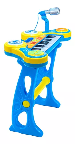 Teclado Som E Luz Piano Infantil Com Microfone E Banquinho