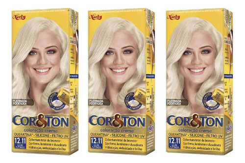 Kit Com 03 Tinturas Coreton 12.11 Louro Platinado