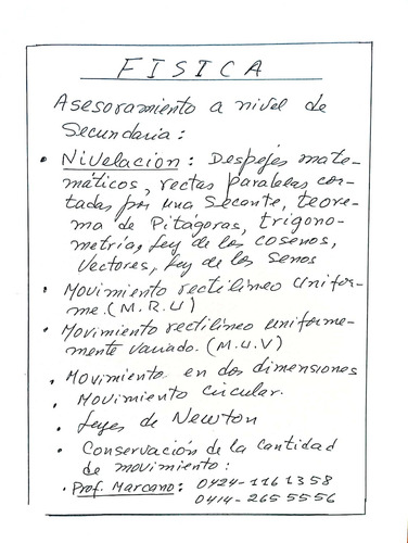 Profesor De Matemáticas Química Física, Presenciales, Online