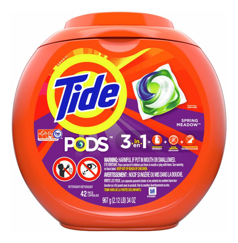 Tide Pods 42 Capsulas Triple Acción 3 En 1 Spring Meadow