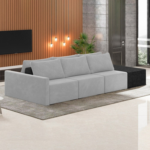 Sofá Ilha Modular E Puff 342cm Georgia K04 Vld Cinza/preto Cor Cinza
