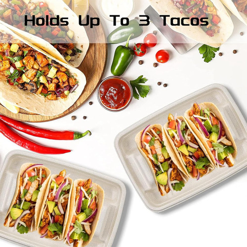 Soporte Para Tacos Desechable Biodegradable De 50 Piezas, 3
