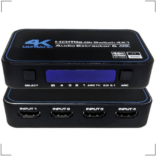 Imagem 2 de 5 de Divisor Hdmi 2.0 Switch 4 Portas 4k Hdr C/ Controle E Fonte