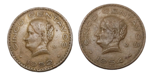 Monedas 5 Centavos Corregidora Bronce 2 Piezas Años 50's 