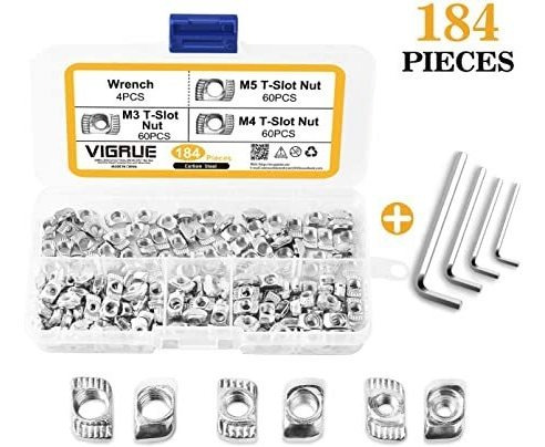 Vigrue 180pcs 2020 Serie T Nueces, M3 M4 M5 T Ranura Tuerca 