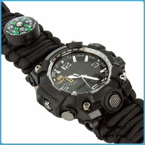 Reloj Hombre Pulsera Paracord. Termometro Silbato. Brujula