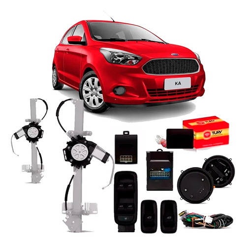 Vidro Elétrico Ka Novo Tras + Kit Retrovisor + Modulo Tury