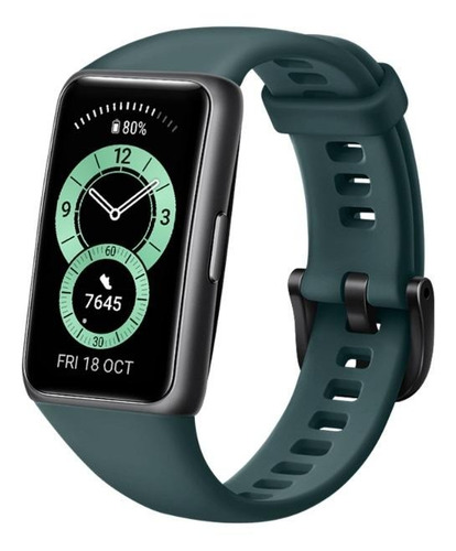 Imagen 2 de 4 de Huawei Band 6 1.47" caja de polímero dark gray malla forest green de silicona FRA-B19