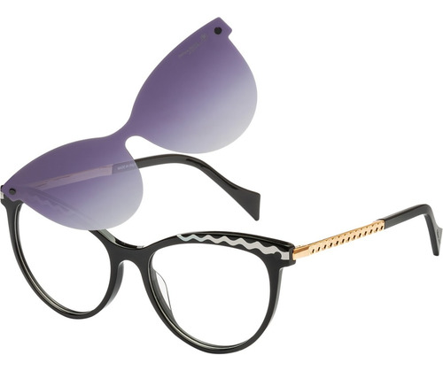 Anteojos Armazón Lentes Clip On Polarizado Ph. Rosset 1087 Negro Det. Blanco Dorado 001