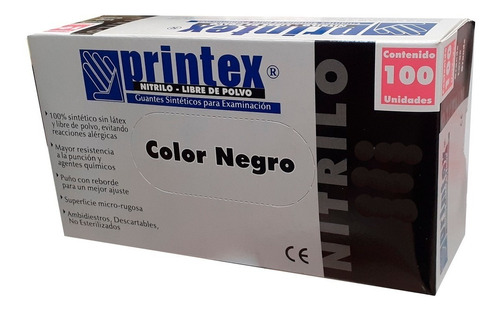 Imagen 1 de 2 de Guantes descartables antideslizantes Printex color negro talle S de nitrilo x 100 unidades