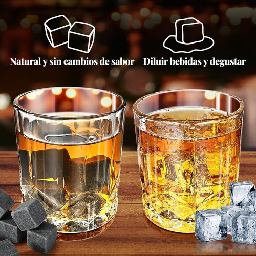 Juego De 9 Piedras Y Bolsa Reutilizables Para Whisky Pinzas