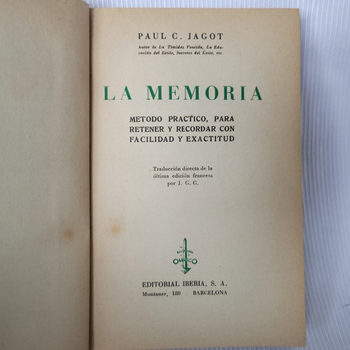 La Memoria Retener Y Recordar Facilmente Paul Jagot Iberia