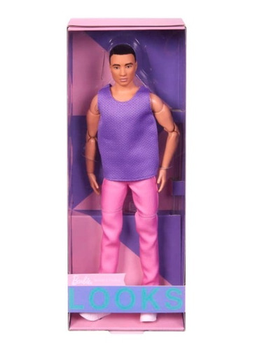 Boneco Ken Looks , Cabelo Preto, Blusa Roxa Com Calça Rosa