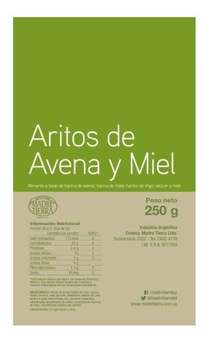 Aritos De Avena Y Miel Madre Tierra 250g