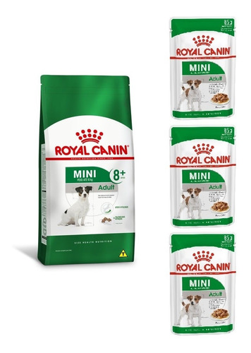 Kit Ração Mini Adult 8+ 2,5kg E 3 Sachês 85g Royal Canin