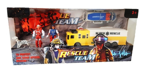 Juego Rescue Team Con Lancha, Camilla Y Camion Color Negro